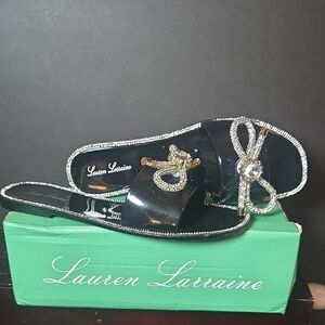 Lauren Lorraine Black Sandals with Sparkling Bow